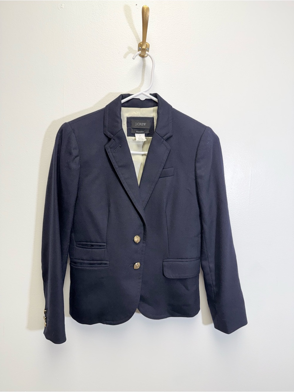 J. Crew Schoolboy Navy Blue Wool Blend Gold Button Blazer Jacket 0P